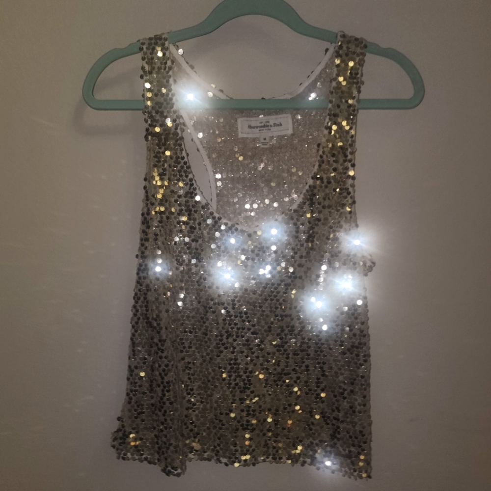 SUPER SPARKLY! Gold Abercrombie and Fitch AF Sequin Tank Top Medium, NWOT